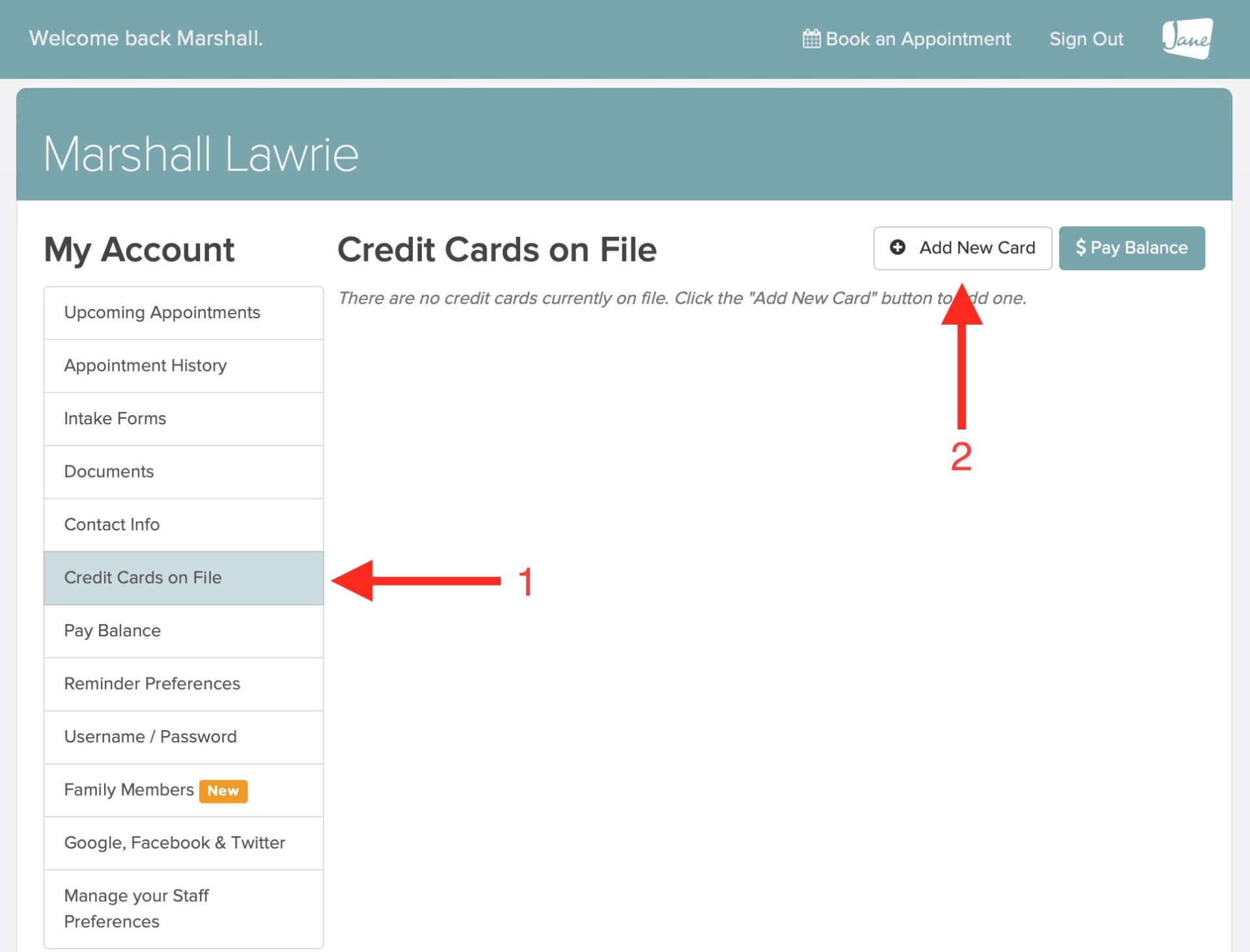 jane payments instructions credit card
