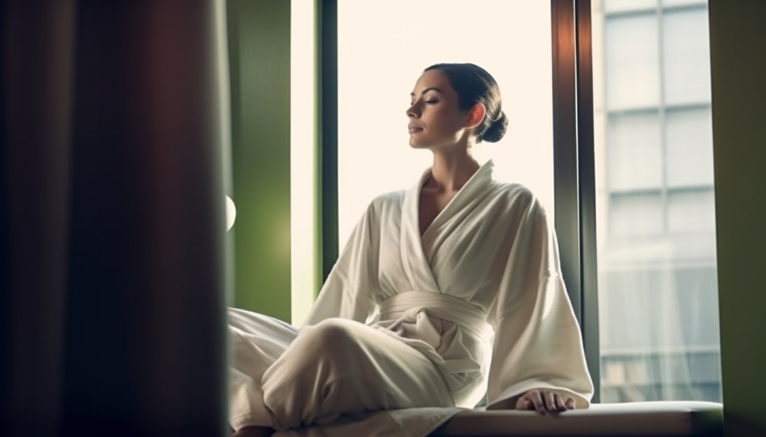 Angiee a person sitting infront of a window wearing a spa robe 6d58a027 1478 4ced b39b 0cfc3b30767d